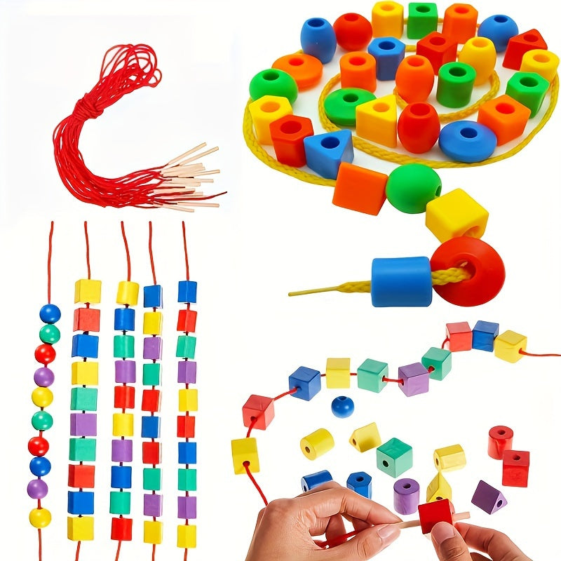 80pcs Lacing Beads for Toddlers Color and Shape Sorter Toys Occupational Relax for Preschool Includes String & Bag