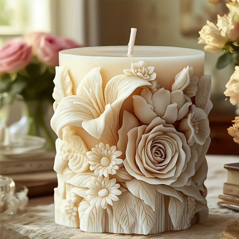 Silicone Candle Molds with Rose And Lily Designs - Perfect for DIY Scented Candles, Handmade Soaps, And Home Decor Crafts | Artistic Intricate Patterns