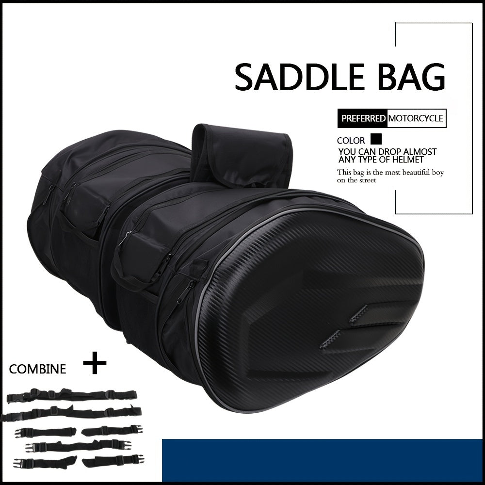 JFG RACING Motorcycle Saddlebags - 9.51gal-15.32gal Expandable, Adjustable Strap, Durable EVA Material, Black - Fits Davidson, for SUZUKI, Yamaha, Kawasaki