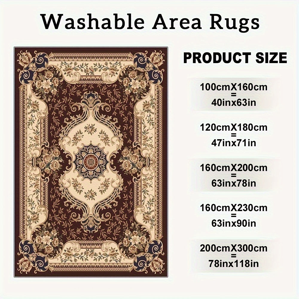 Luxury Velvet Area Mat, 850g/sqm Machine-Washable Geometric Pattern Mat, Lightweight Durable Indoor Mat for Living Room, Bedroom, Study, Modern Minimalist Design with Brown/Beige/Blue/Red/Black/White, Rugs for Living Room, Be