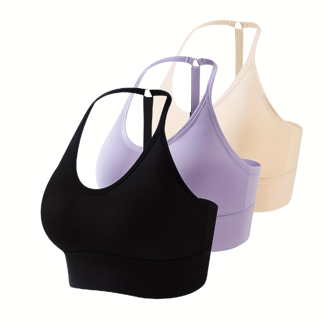 3pcs Seamless Halter Sports Bras, Comfy & Breathable Sporty Fitness Bra, Women's Lingerie & Underwear