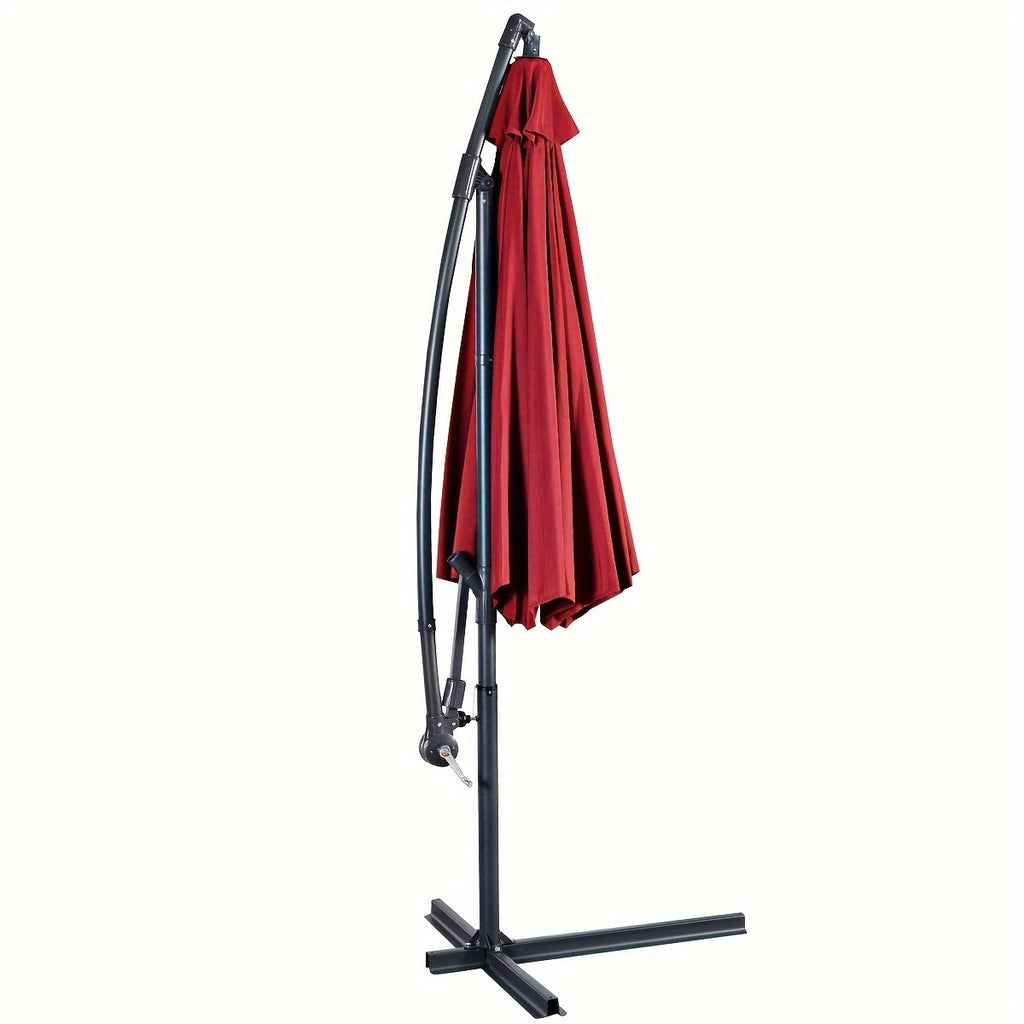 1pc 10ft Classic Burgundy Hanging Umbrella - Water-Resistant, UV Protection, Offset Patio Sun Shade with Sturdy Cross Base - Perfect for Outdoor Market, Garden, or Backyard Events