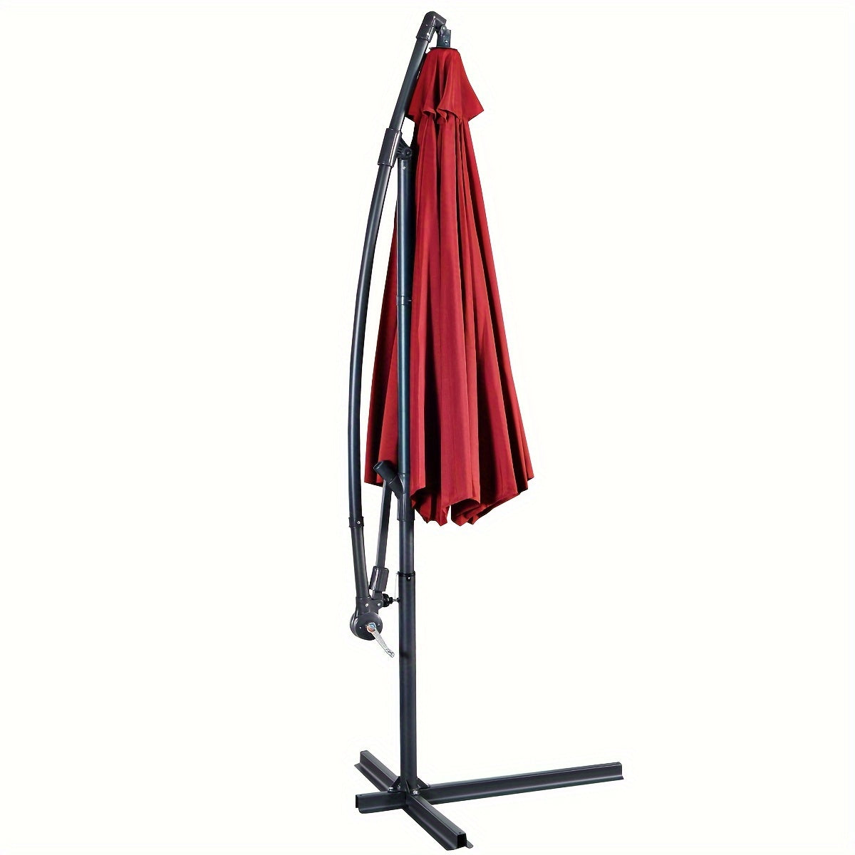 1pc 10ft Classic Burgundy Hanging Umbrella - Water-Resistant, UV Protection, Offset Patio Sun Shade with Sturdy Cross Base - Perfect for Outdoor Market, Garden, or Backyard Events