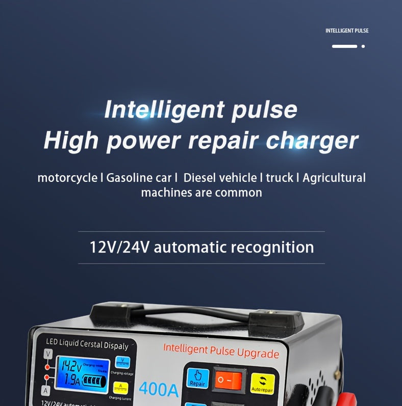 24V/12V Intelligent Motorcycle Battery Charger - Automotive Battery Charger with Pure Copper Construction, Automatic Repair, and Multi-Protection Functions - Fast, Safe, and Reliable Charging Solution