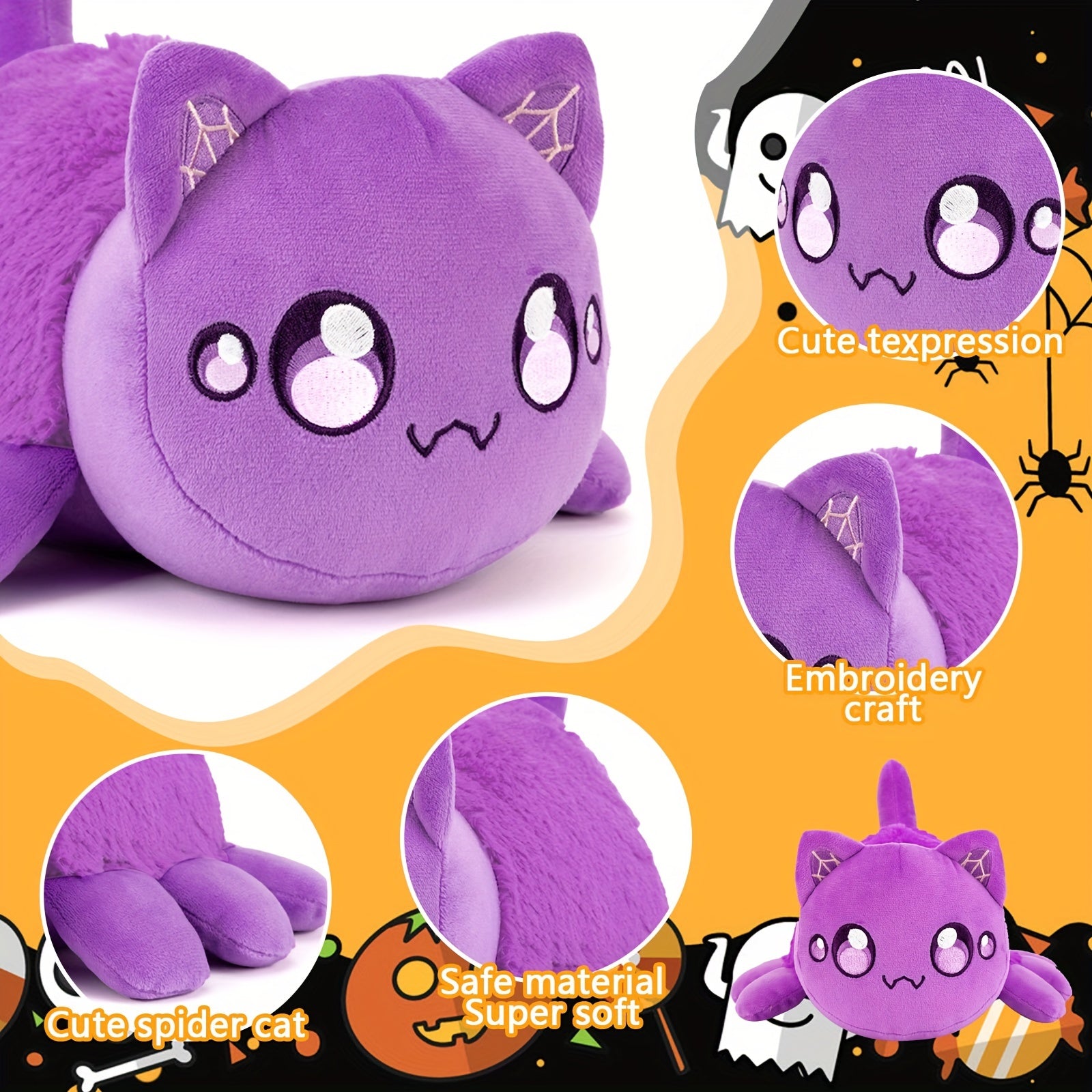Mee-Meows Collection: Festive Cat Plush Toys - Bat, Spider, Mummy, Purple Sugar Skull, Zombie, and More - Great Gift for Kids & Fans - Ages 0-3