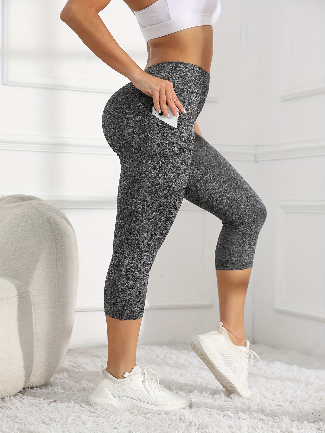Women's High-Waisted 7/8 Length Leg Workout Leggings - Full-Length Leg Muscle-Building Gym Pants with Pockets,