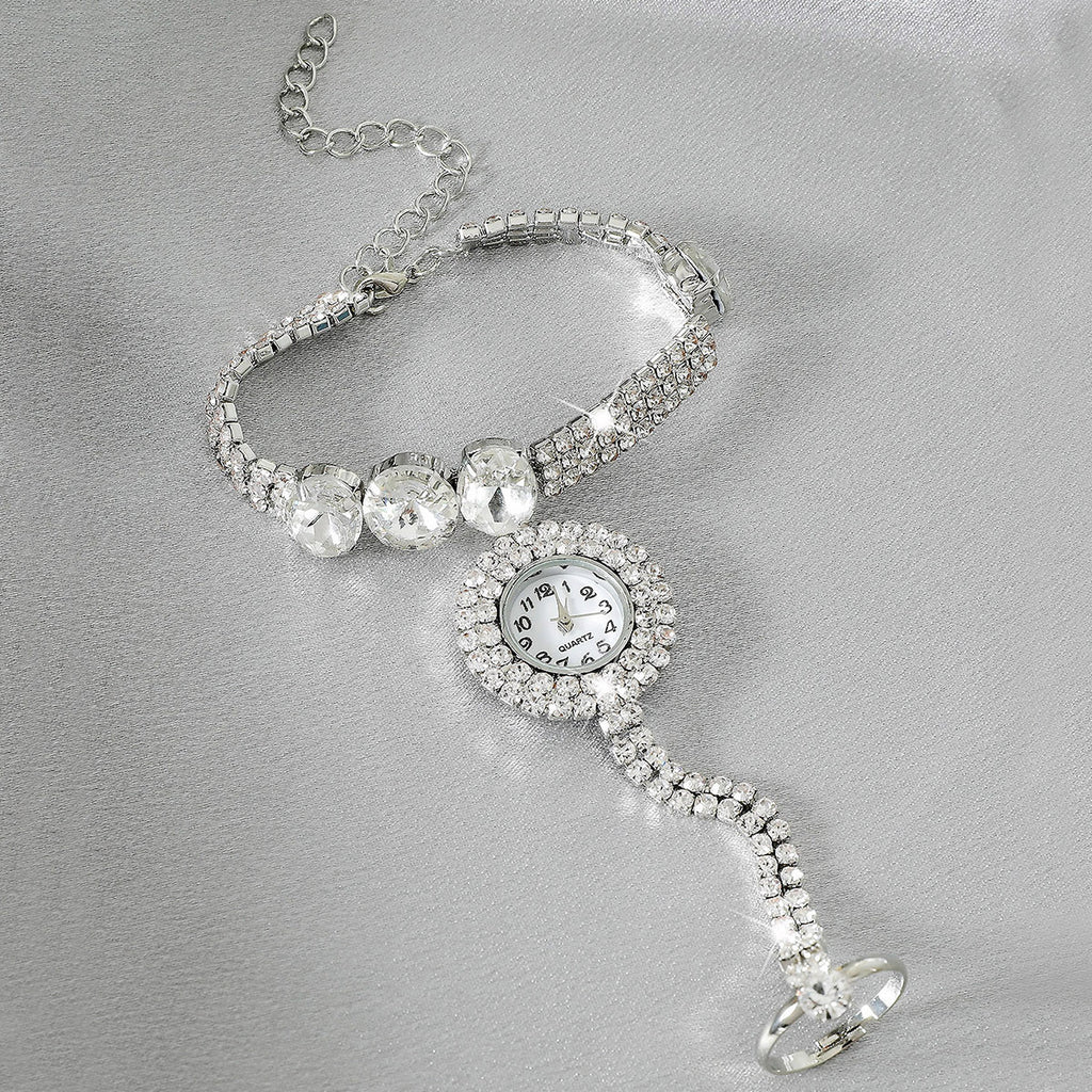 Sparkling Rhinestone Tassel Watch Bracelet - Timeless Round Glass Dial for Women - Elegant Dress-Up Essential with Glamorous Charm