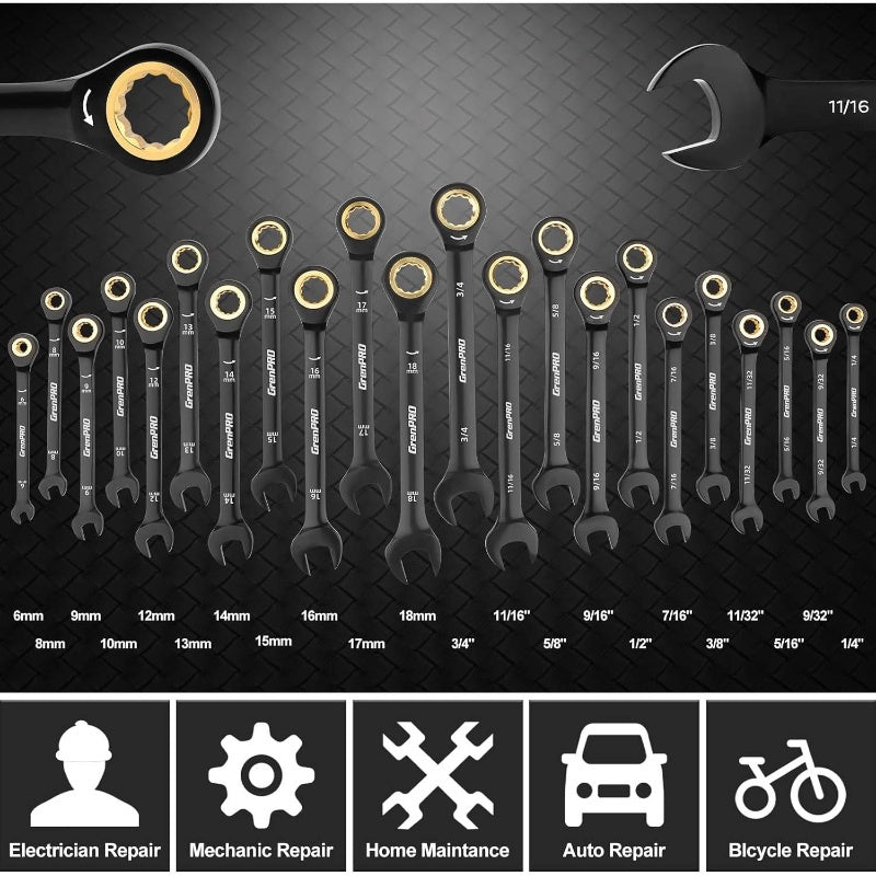 23pcs SAE Metric & Standard Ratcheting Wrench Set with Organizer Box