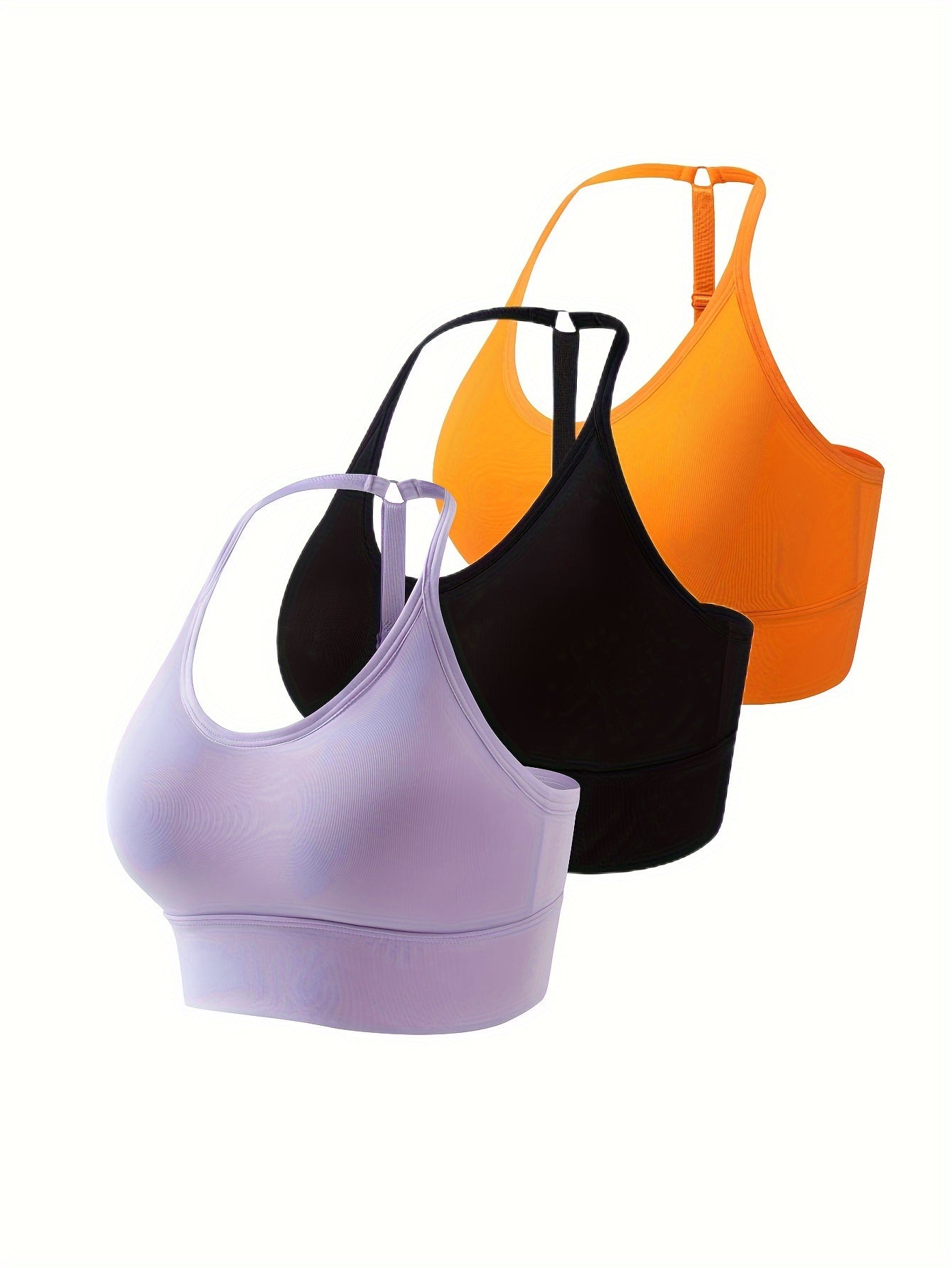 3pcs Seamless Halter Sports Bras, Comfy & Breathable Sporty Fitness Bra, Women's Lingerie & Underwear