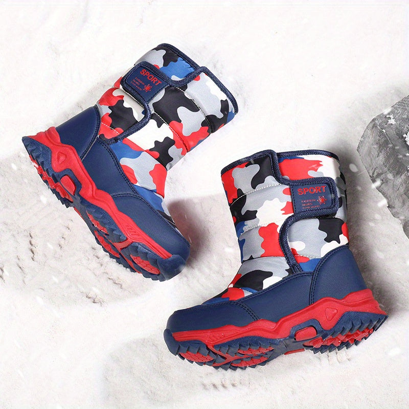 [Boys' Winter Snow Boots] Winter Boys' Camouflage Snow Boots | High-Top Long-Lined Warm Casual Sports Boots with Cushioned EVA Insole and Durable Rubber Sole for Youngsters Outdoor Activities