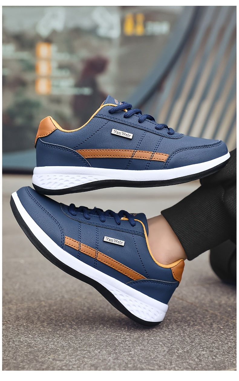 VanWeir Lightweight Men'S Shoes - Navy Blue & White, Stable Lace-Up Sneakers with MD/TPR Sole, Breathable Fabric Lining for Outdoor Sports, Hiking & Casual Wear