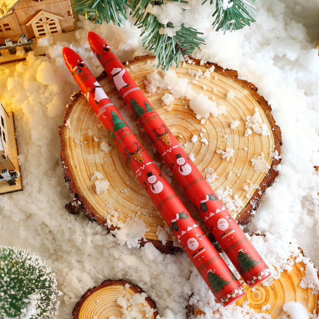 2pcs Christmas Themed Decorative Candles - 10-Inch Smokeless Single-Wick Candle Set with Santa, Snowman, Elk & Tree Patterns - Perfect for Dinner, Banquet, And Festive Ornaments