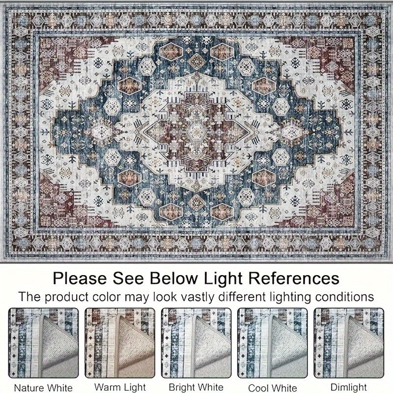 Washable Rug Living Room Rugs: 2X3 Area Rug Large Boho Medallion Distressed Carpets Indoor Soft Floor Anti Slip Carpet For Under Dining Table Bedroom Farmhouse Home Office - Red/Blue