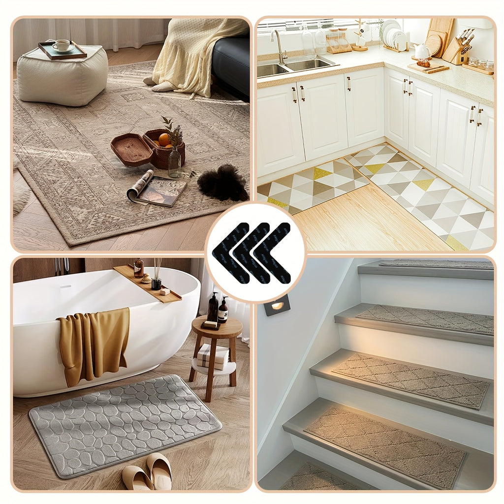 Rug Tape Hardwood Floor No Damage, Reusable Washable Grippers for Rugs, Carpet Tape for Area Rugs, Non-Slip Area Keeps Your Rug in Place and Makes Corners Flat for Corners