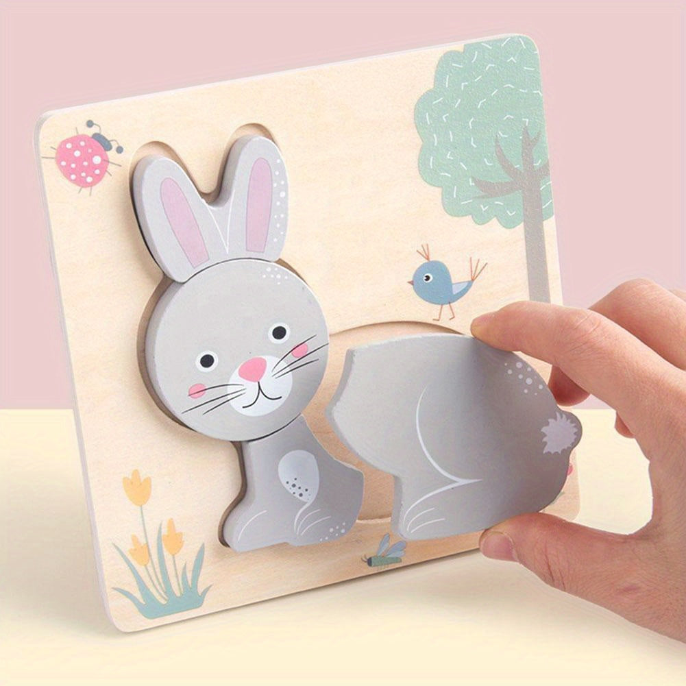 3D Wooden Cartoon Animals Cognitive Puzzles For Kids, Kids With Wooden Toys, Baby Educational Toys Game Christmas, Halloween Gift