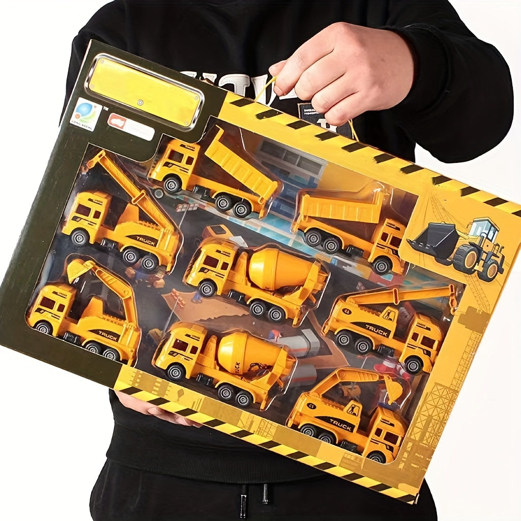 8pcs Inertia Pull-back Excavator Combination - Perfect Christmas & Holiday Gifts for Kids -  Construction Vehicles Toys -  Suitable for Ages 3+ - Ideal Gift for Boys & Girls