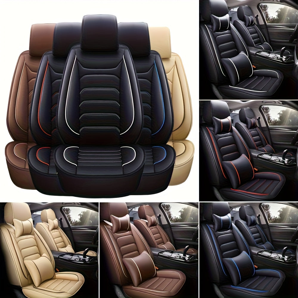 5-Seat Full Set Faux Leather Car Seat Covers - Waterproof All-Weather Protection,