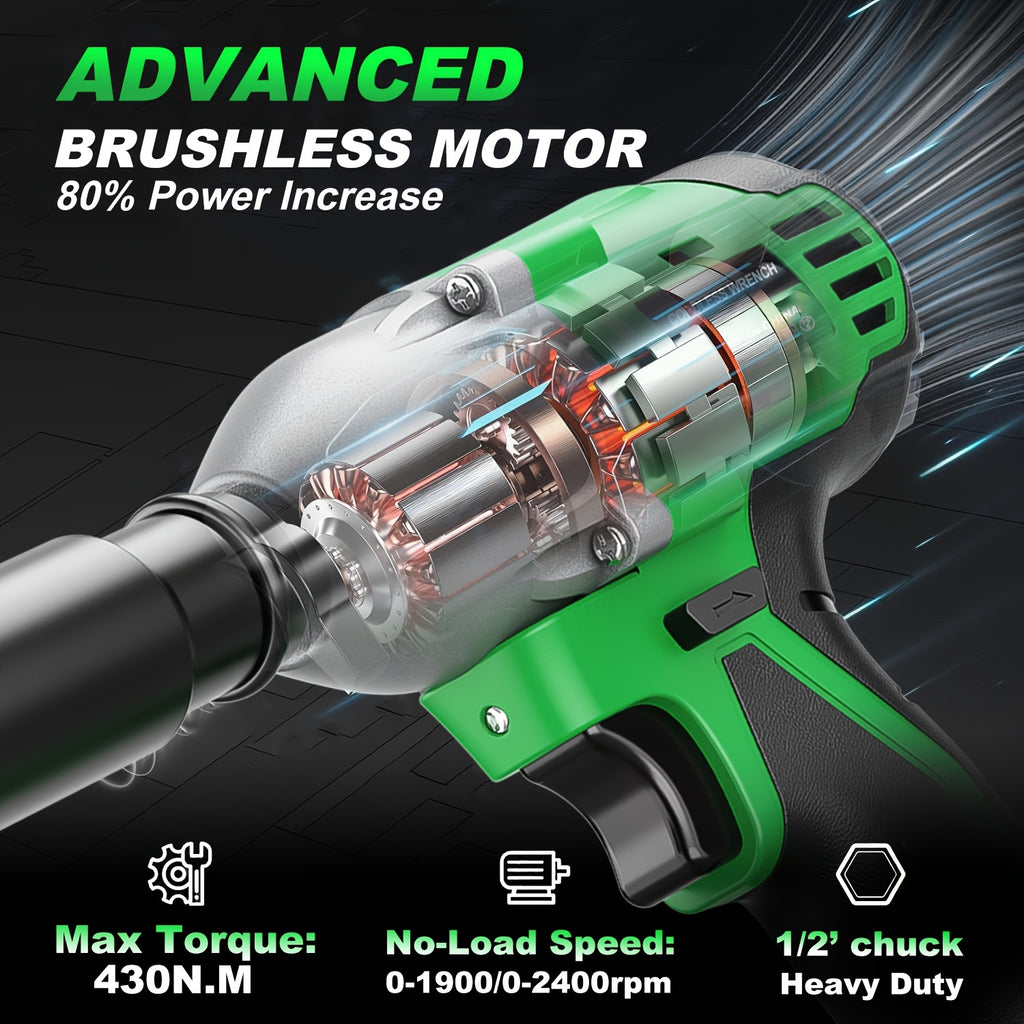 20V 4000MAH Cordless Impact Wrench And Drill Set, 3-in-1 Brushless Power
