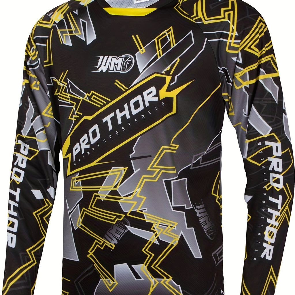 Pro Thor Geometry Cycling Jersey - Quick Dry, Breathable, Moisture Wicking, Long Sleeve MTB Shirt for Downhill Enduro Biking and Sports