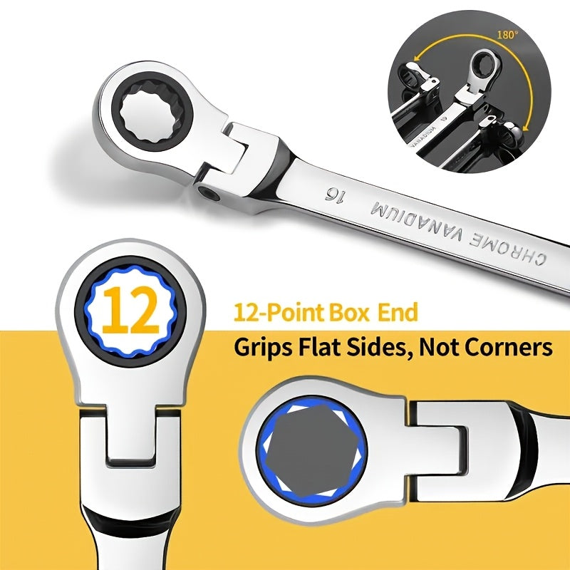 1pc/12pcs Ratchet Wrench Set | Dual-Use Flexible Head, Chrome Vanadium Steel, Automotive Manual Tools