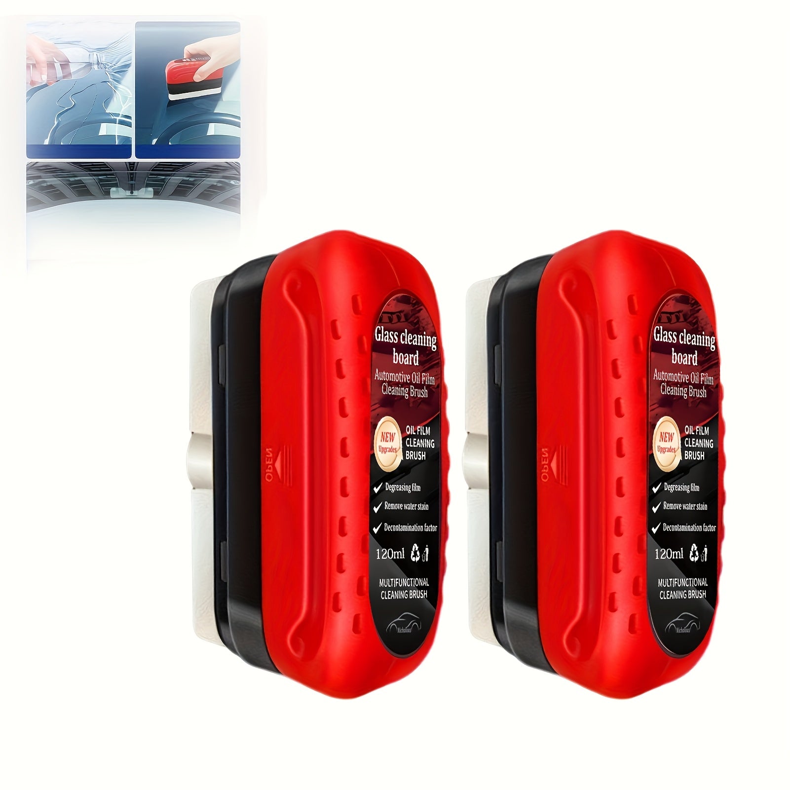 Strong Cleaning Automotive Glass Oil Film Cleaner 2pcs - Long-lasting Protection, Rain And Fog Proof - Suitable For Front Windshield And Side Windows