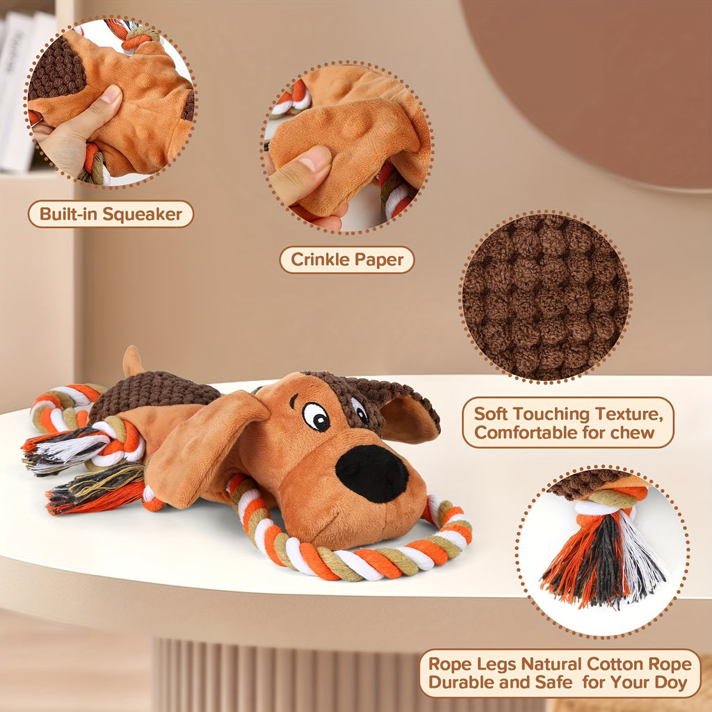 Upgraded Dog Toys for Aggressive Chewers Puppy Toys with Crinkle Paper and Squeaker, Interactive Tug of War Dog Toy for Small, Medium, and Large Breeds