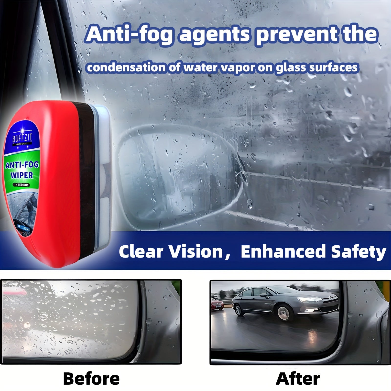 Anti-Fog Wiper for Windshield, Portable Car Glasses Defogger Prevent Fogging Defogging Sponge Wiper for Automotive Vehicles Helmets Mirrors -120Ml/4Oz