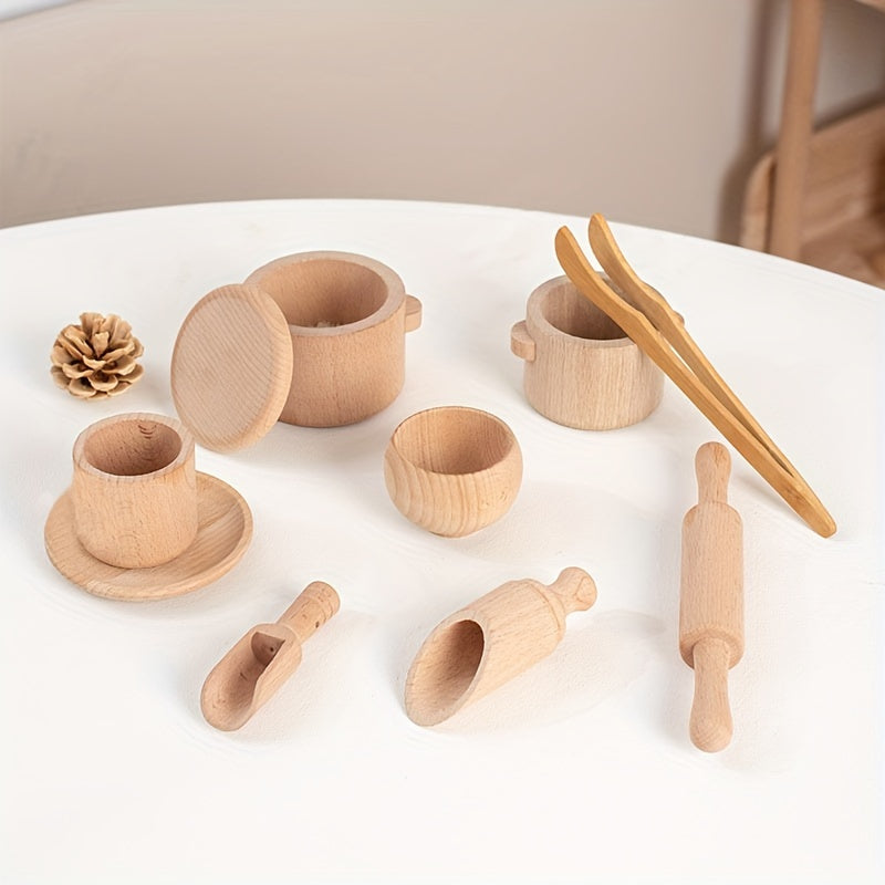 Montessori Wooden Play Kitchen Set for Kids - Pretend Tea Time & Home Experience, Educational Sensory Toys for Preschoolers