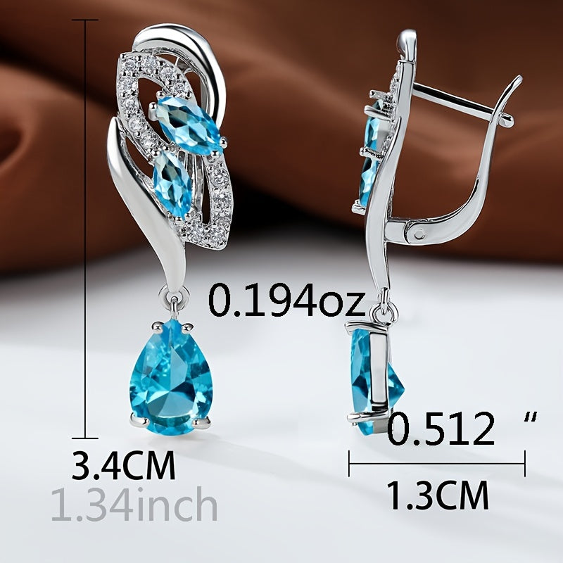ANGOL Romantic Flower Dangle Earrings for Women - Golden-Tone Floral Design with Red & Clear Synthetic Gemstones, Elegant Party & Everyday Jewelry Gifts