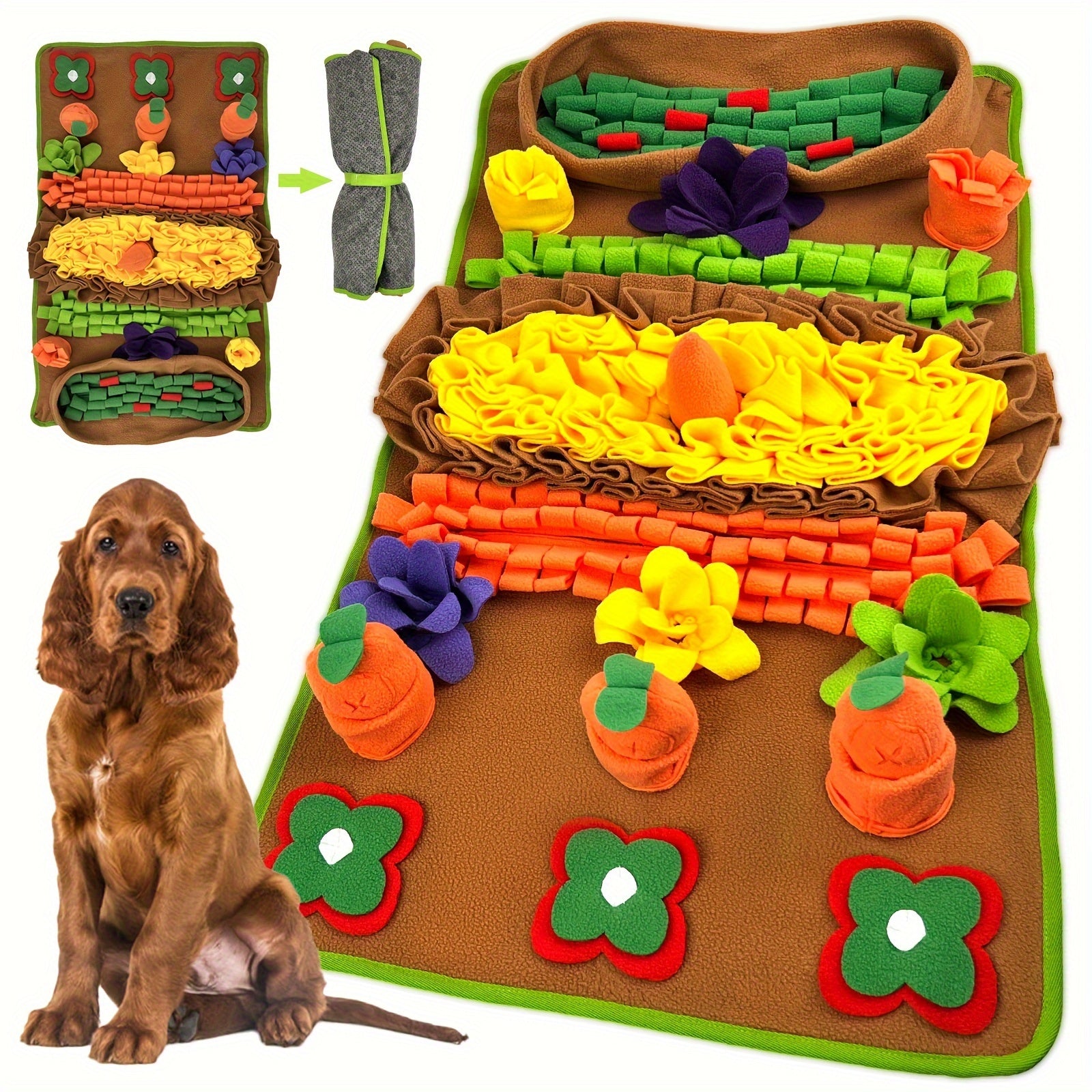KM-P Interactive Dog Snuffle Mat, Durable Polyester Nosework Blanket, Slow Feeding Mat with Squeaky Toys, Stress Relief Puzzle Feeder for All Dog Breeds, Machine Washable