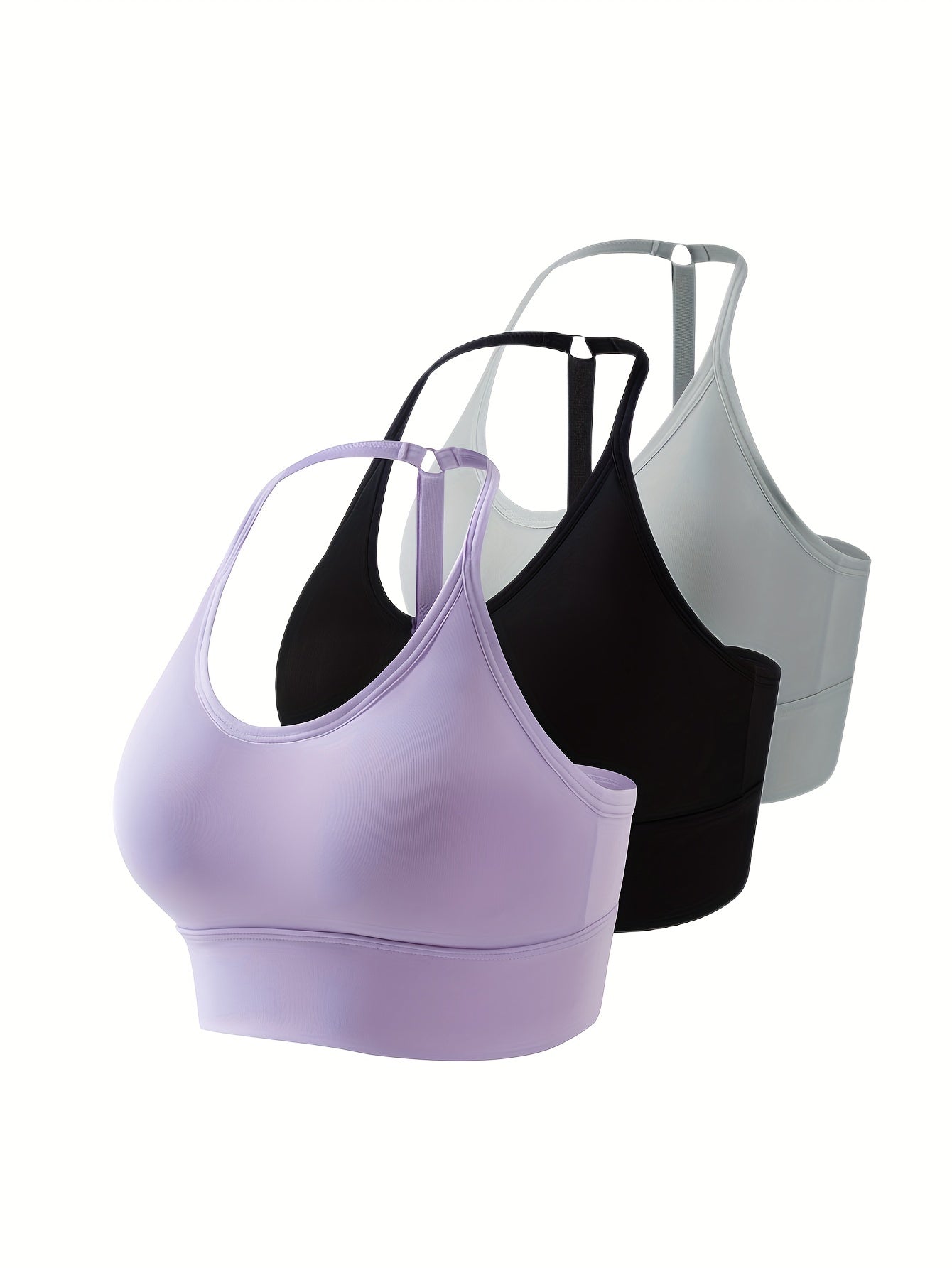 3pcs Seamless Halter Sports Bras, Comfy & Breathable Sporty Fitness Bra, Women's Lingerie & Underwear
