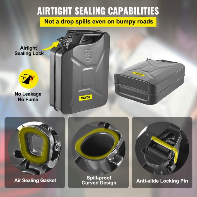 [Heat Resistant Automotive Can] 5. 3 Gallon Portable Steel Can with Flexible Rustproof and Heat Resistant Design for Automotive and Equipment Use Black
