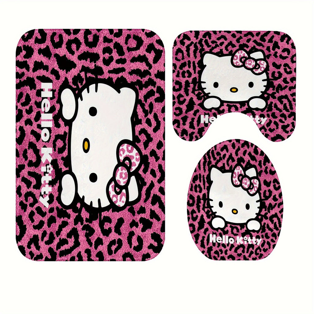 Sanrio Hello Kitty 1/3/4 Piece Shower Curtain Set with Grommet, Stain Resistant, Machine Washable, Knit Weave, All-Season Polyester Bathroom Decor with Shower Curtain and Rugs