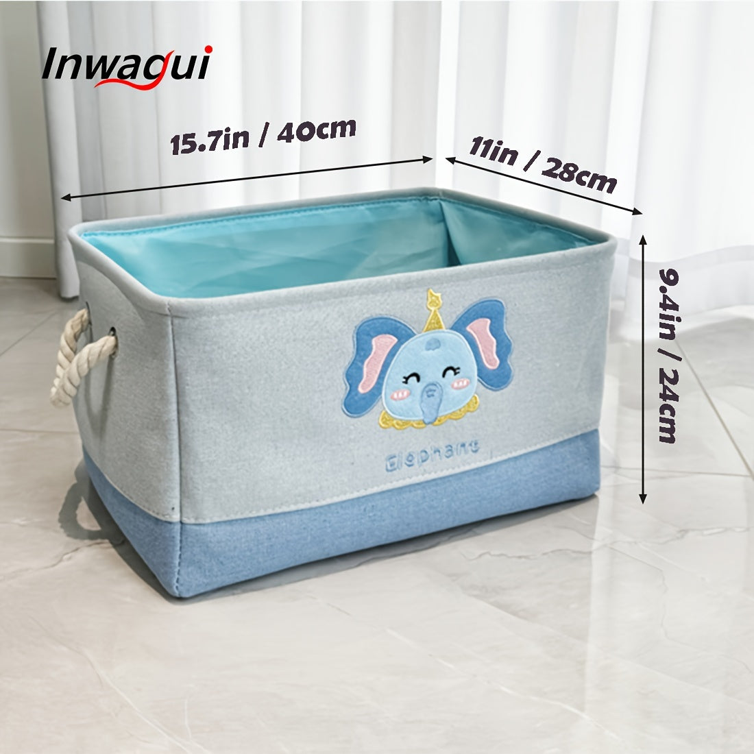 Inwagui Animal-Themed Foldable Storage Basket - Thick Fabric, Elephant, Rabbit & Alpaca Designs with Handles for Clothes, Toys, Books Organizer - Modern Home Decor, for Spring