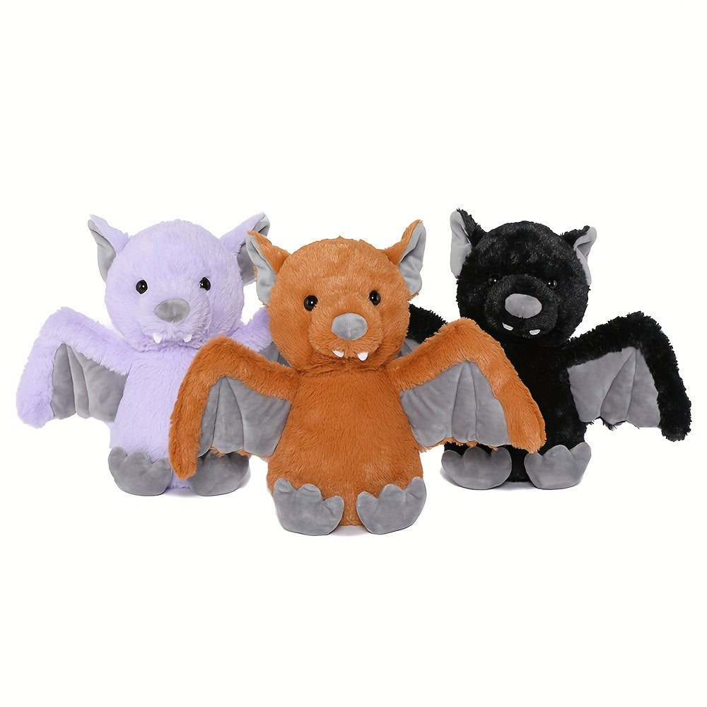3 Pack Stuffed Bat Plush Toys - 14 Inches Goth Halloween Stuffed Animals - Soft Furry Gifts for Kids, Black/ Brown/ Purple