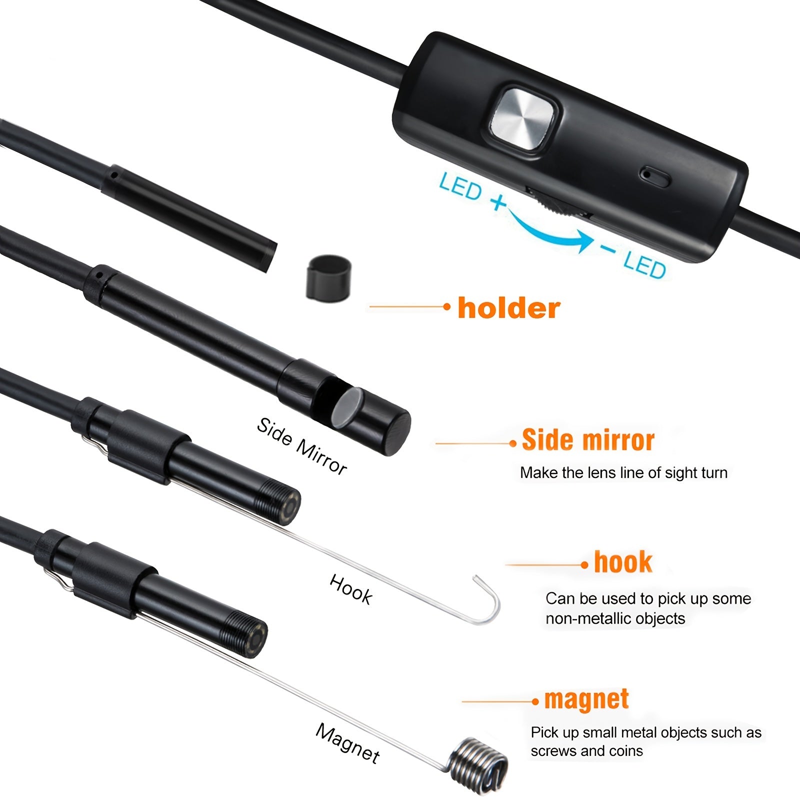5Mm/0.196In Mini Camera Industrial Cameras Endoscope, Android Mobile Phone Camera, Pipeline Detection, Industrial, Automotive Repair, Carbon Deposition, Visual Repair, Air Conditioning 1-10M Probe