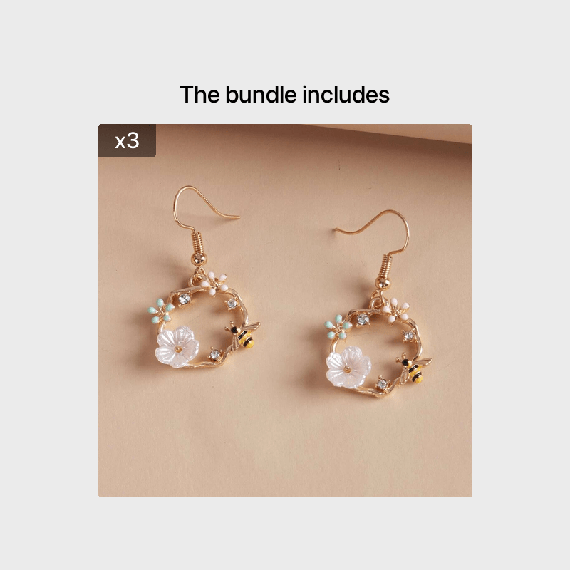 Korean fashion bee wreath Silvery needle earrings, fairy shell flower earrings