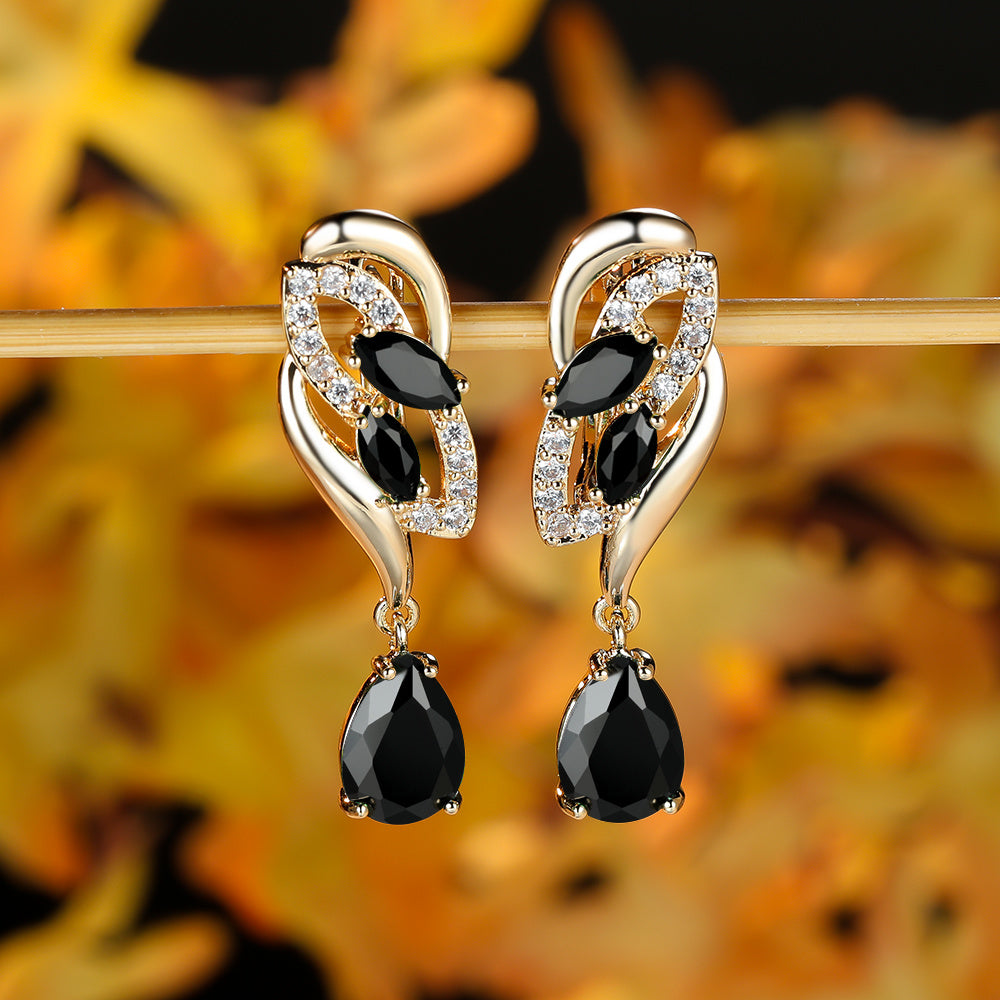 ANGOL Romantic Flower Dangle Earrings for Women - Golden-Tone Floral Design with Red & Clear Synthetic Gemstones, Elegant Party & Everyday Jewelry Gifts
