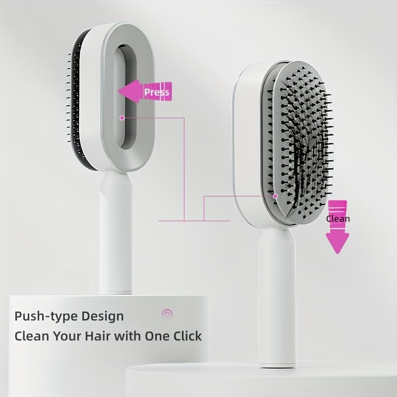 [1pc Self-Cleaning Hair Brush] 1pc Self-Cleaning Hair Brush, Press-type Cleaning Design Air Cushion Massage Comb, Central Hollow Cushion Comb