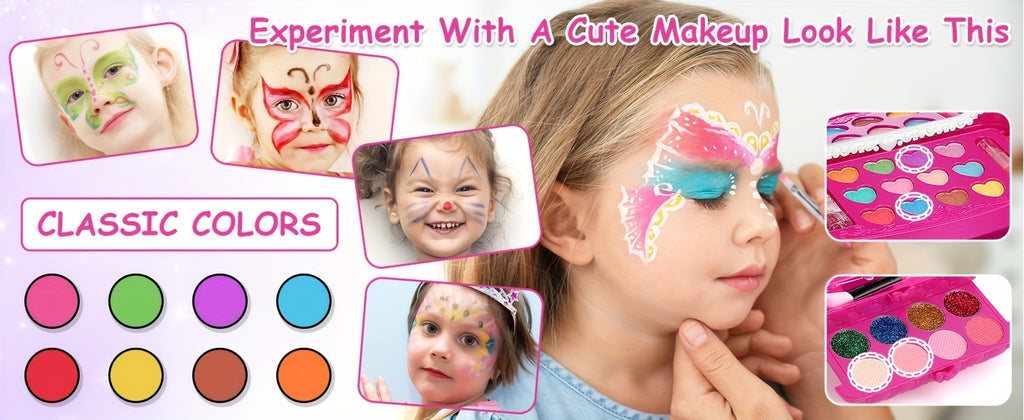 54PCS Washable Real Makeup Set for Kids, Little Girls Makeup Toys, Ideal Christmas Gifts, Toddler Toys for Halloween