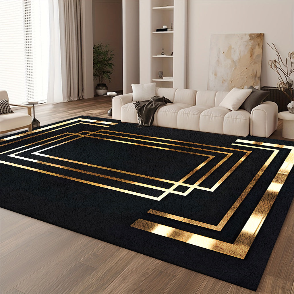 Luxurious Velvet 850g/m² Extra Large Area Mat - Modern Geometric Design with Golden Accents, Soft & Durable Polyester, Machine Washable & Non-Slip Backing, Perfect for Living Room, Bedroom, Office, or Game Room, Rugs for Liv
