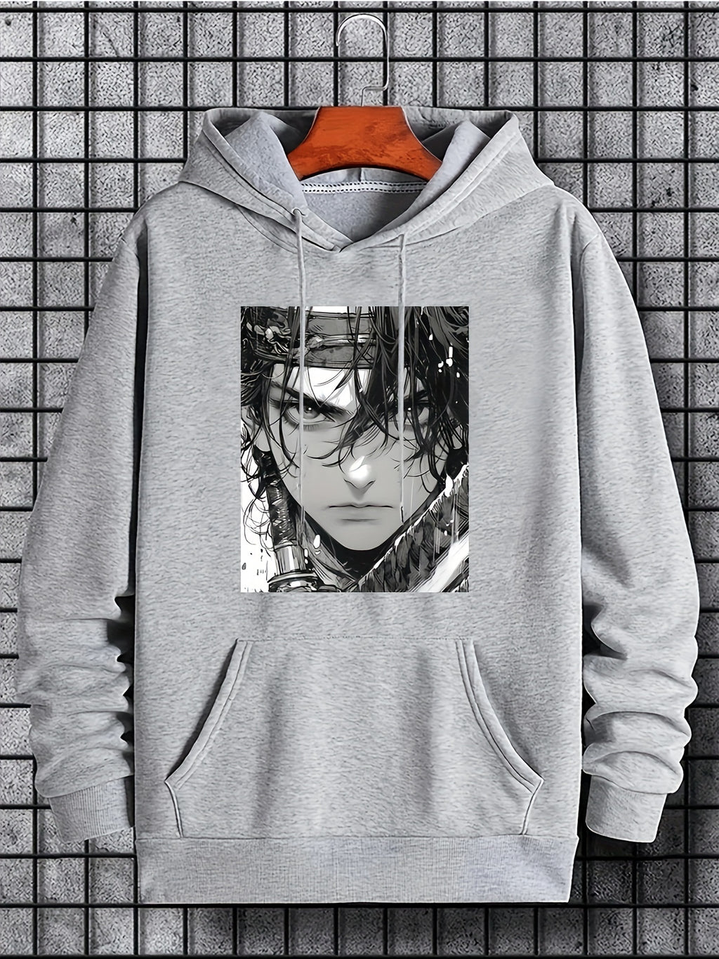 Mens Geometric Pattern Hooded Sweatshirt - Stretchy Pullover with Kangaroo Pocket, Applique Details, and Machine Washable Polyester Fabric - Casual Sports Style for Everyday Wear