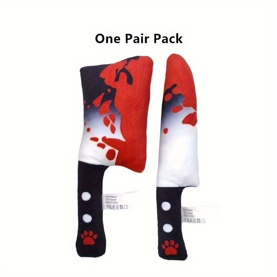 Festive Halloween Plush Dog Toy Set: Adorable Blood-Printed Knife Dog Toy, Soft and Silly, Perfect for Your Pooch - Pair of Plush Toys