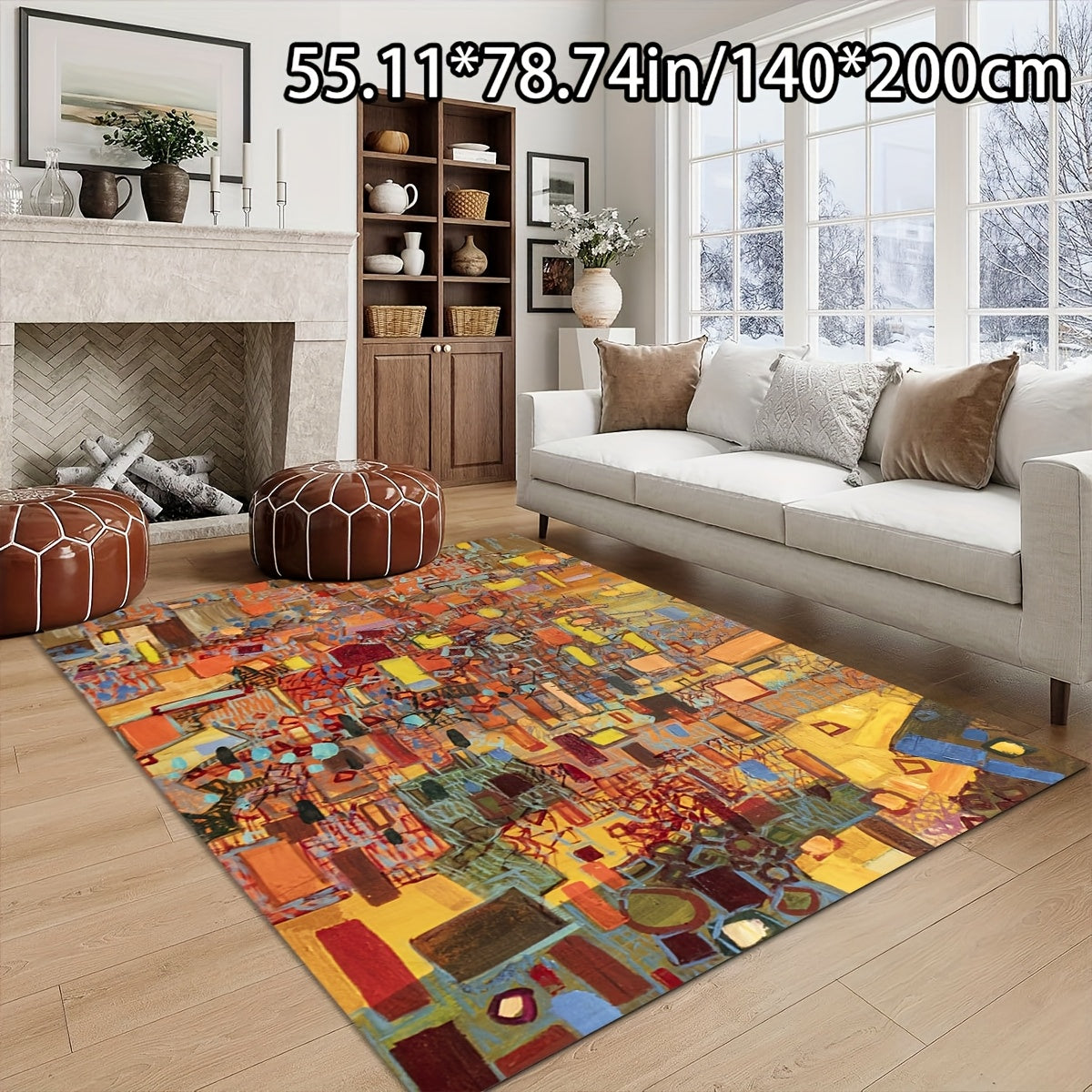 Open Velvet + Washed Cloth Bottom + About 1100g per Square Meter + Foldable 1pc Home Decoration European Style Geometric Art Painting Pattern Home Decor Mat Comfortable and Beautiful Versatile Decoration Style Living Room Mat