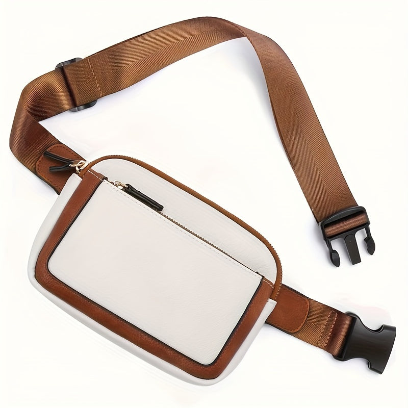 Mini Cute Color Block Sling Bag, Lightweight Portable PU Leather Outdoor Sports Fitness Chest Bag