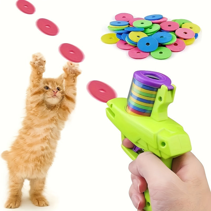 2pcs Cat Toy Gun Shooter, Interactive Cat Toy Launcher With Foam Discs - Battery-Free, Durable Plastic For Endless Fun, Fidgety Interactive Toys