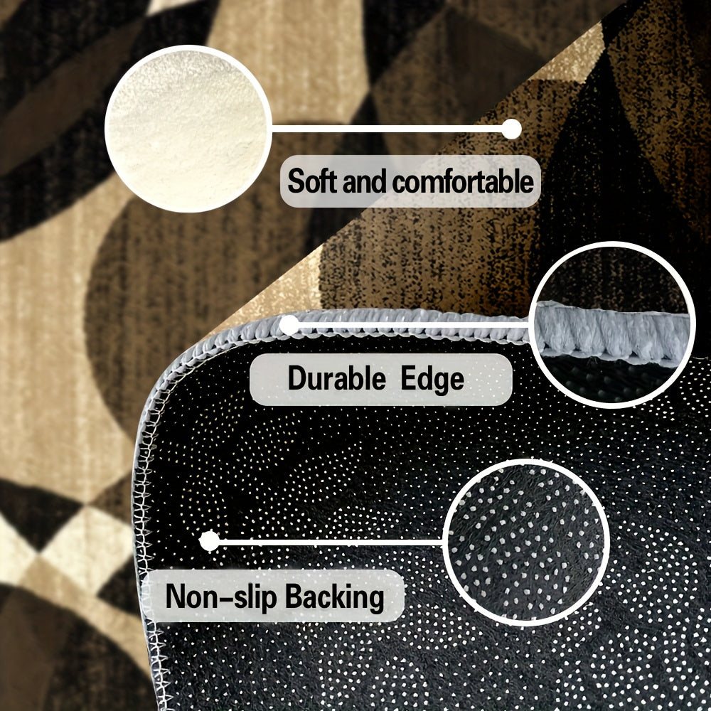 1pc Extra Large Luxury Mat - Black, Golden, Beige Modern Geometric Pattern Large Area Mat - Plush Soft Polyester Fiber Mat for Living Room, Bedroom, Kitchen - Machine Washable & Non-Slip Backing - Elegant Home Decor in Black,
