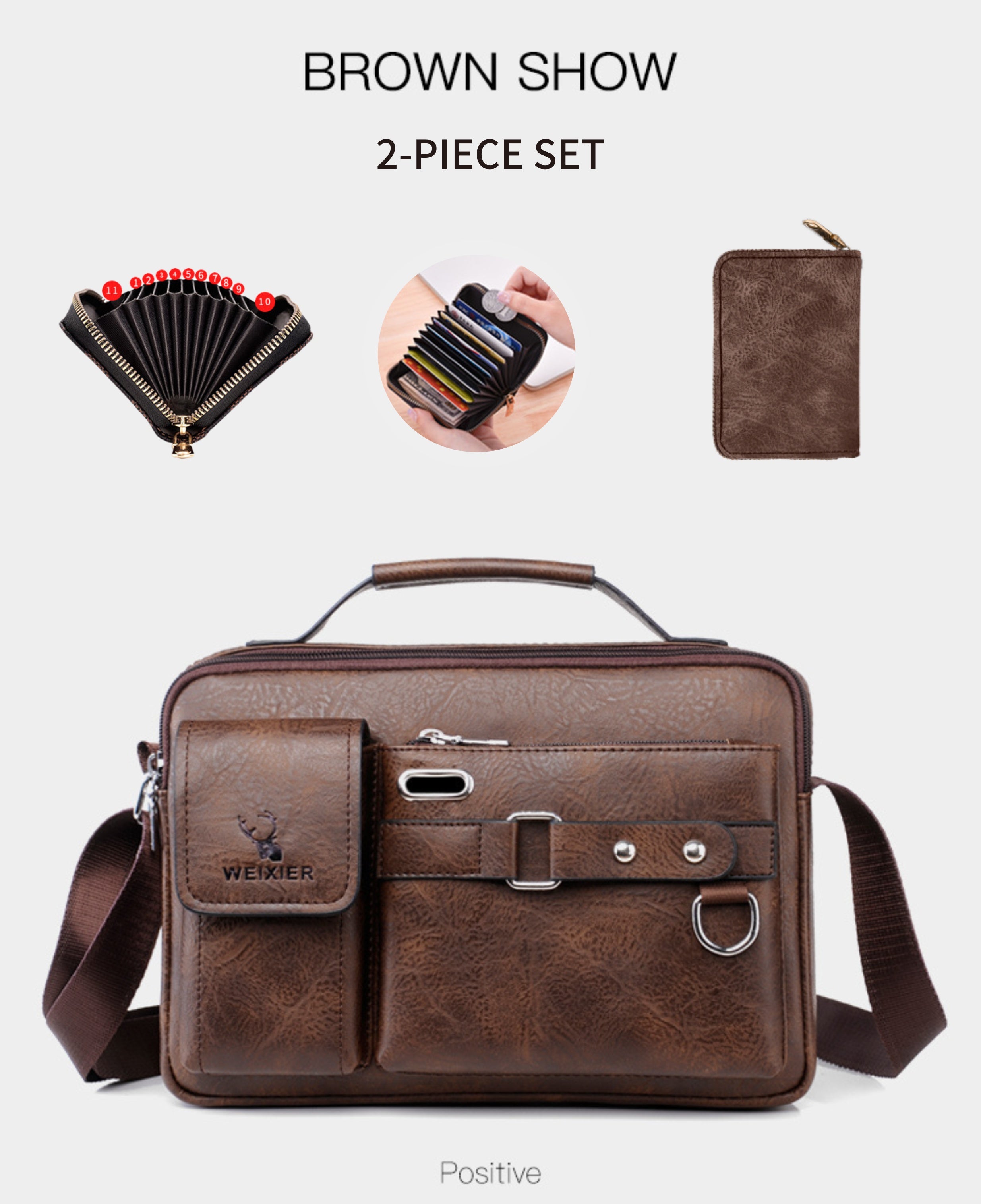 WEIXIER Men's Business Crossbody Bag with Adjustable Strap, Golden-Tone Hardware