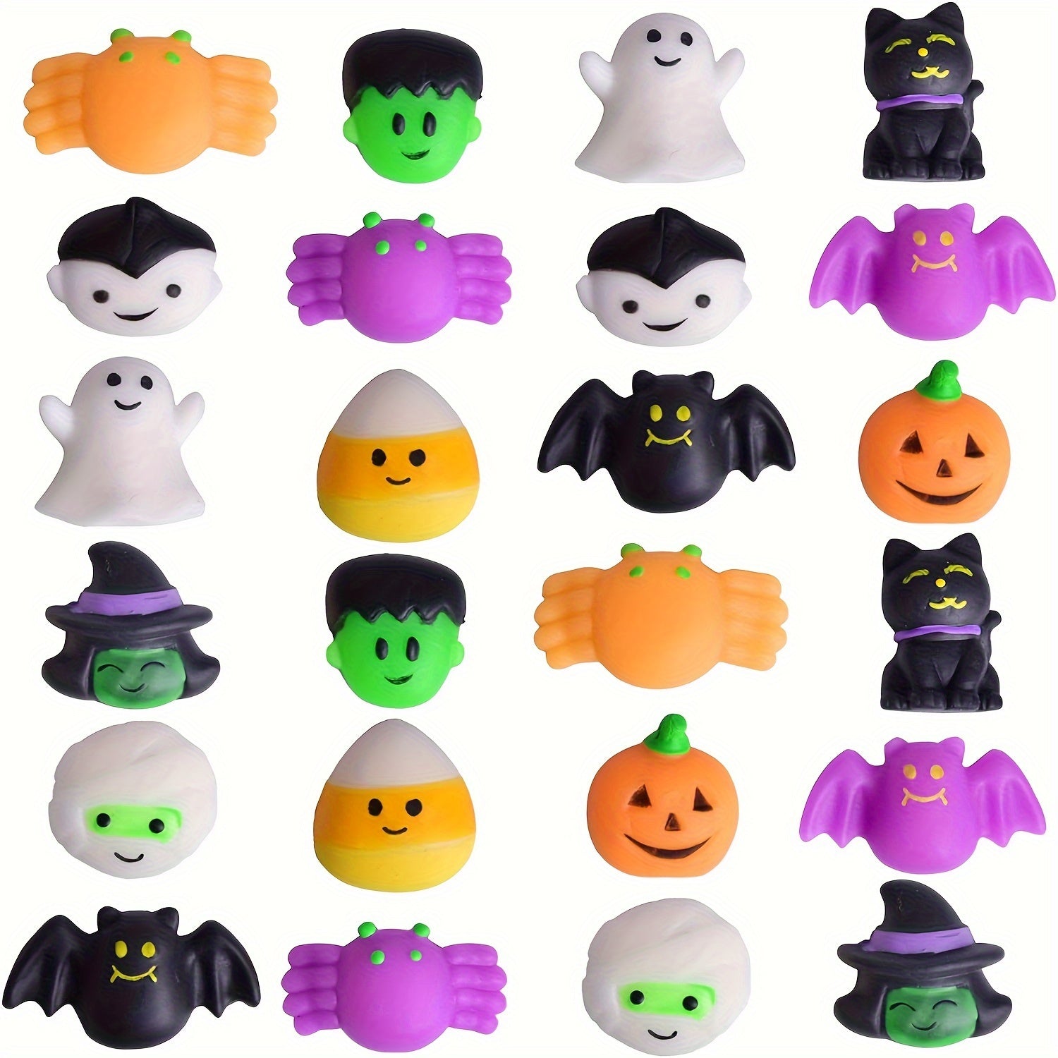 36-Pack Mini Squishy Halloween Toys Set - TPR Stress Relief Squeeze Figurines Ages 8-12 - Variety of Ghosts, Pumpkins, Bats & More