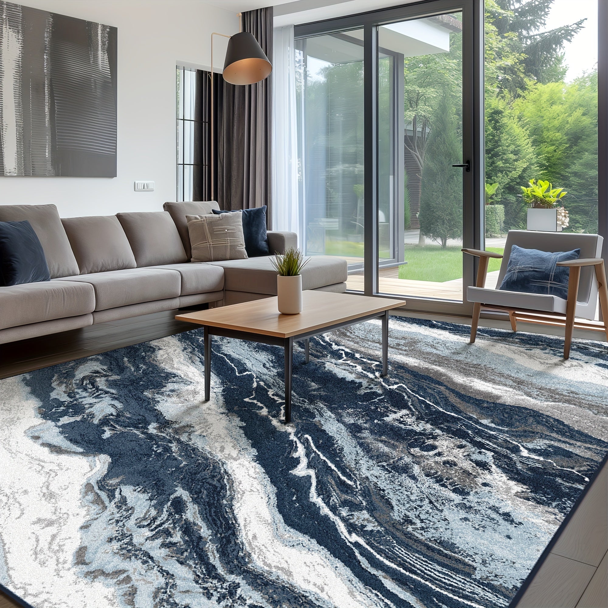 Area Rugs For Bedroom Living Room Machine Washable Large Modern Abstract Soft Hallway Runner Rug, Non Slip Carpet With Gripper, Blue